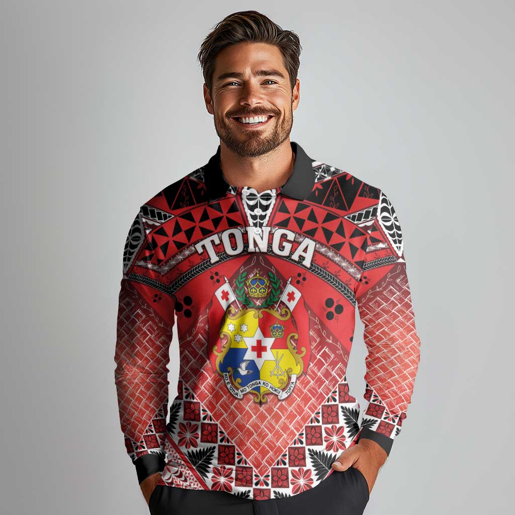 Personalised Tonga Constitution Day Long Sleeve Polo Shirt 150 Years Jubilee - Polynesian Pride