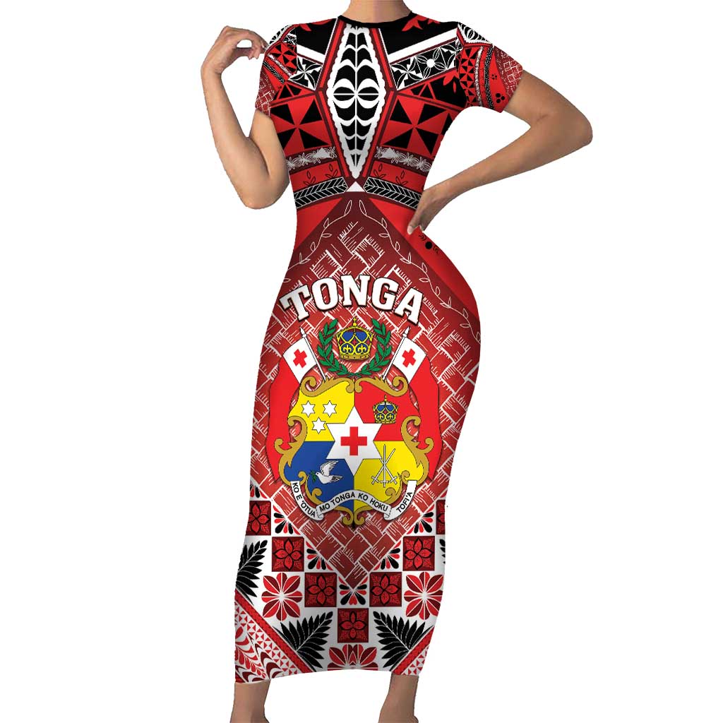 Personalised Tonga Constitution Day Short Sleeve Bodycon Dress 150 Years Jubilee - Polynesian Pride