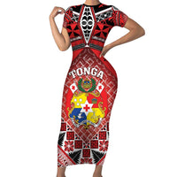 Personalised Tonga Constitution Day Short Sleeve Bodycon Dress 150 Years Jubilee - Polynesian Pride