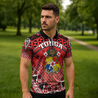 Personalised Tonga Constitution Day Zipper Polo Shirt 150 Years Jubilee - Polynesian Pride