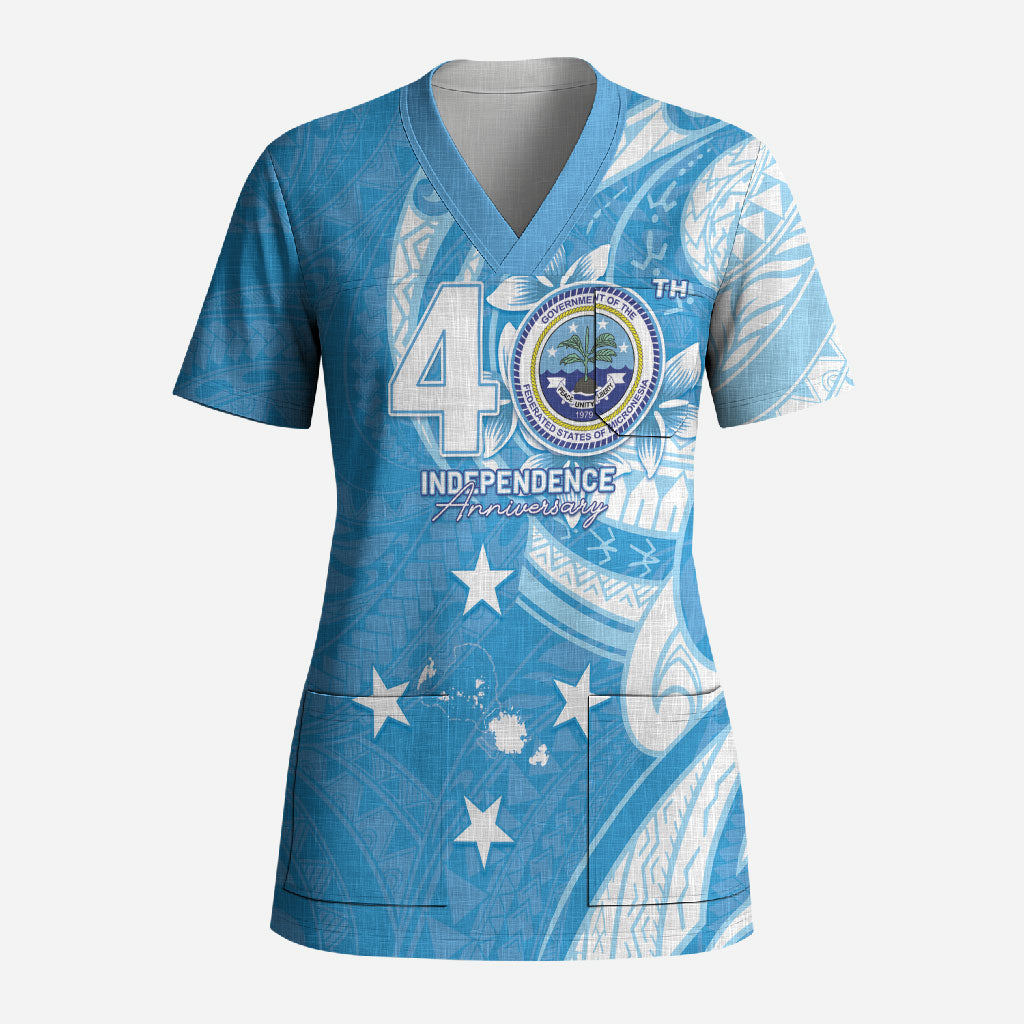 FSM Micronesia Scrub Top 40th Independence Anniversary LT05 Adult Blue - Polynesian Pride