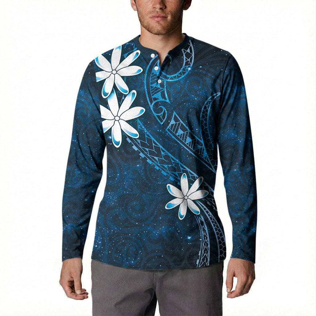 Tahiti Matarii Button Sweatshirt Tahitian Spring Blue Galaxy LT05 - Polynesian Pride