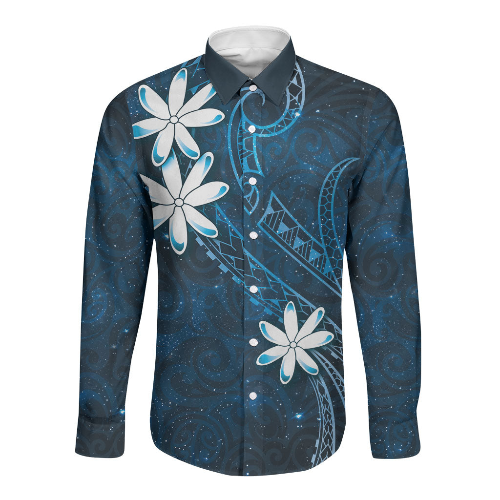 Tahiti Matarii Long Sleeve Button Shirt Tahitian Spring Blue Galaxy LT05 Unisex Blue - Polynesian Pride