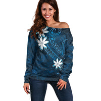 Tahiti Matarii Off Shoulder Sweater Tahitian Spring Blue Galaxy LT05 Women Blue - Polynesian Pride