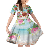 Hawaii Thanksgiving Family Matching Long Sleeve Bodycon Dress and Hawaiian Shirt Funny Turkey Dabbing Dance LT05 Daughter's Dress Blue - Polynesian Pride