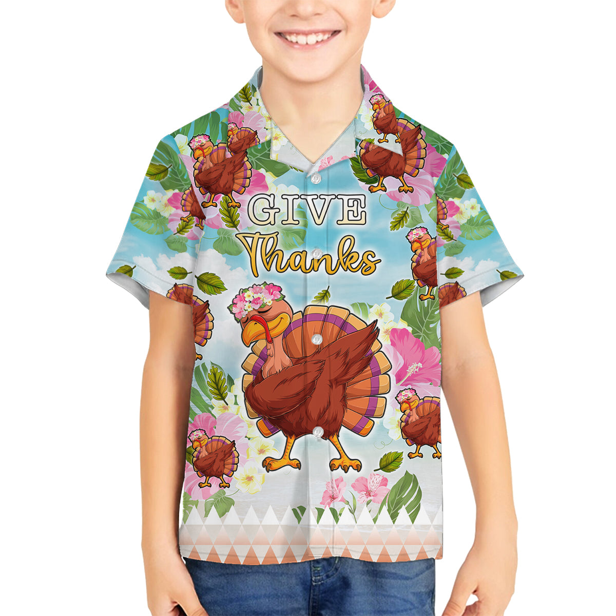 Hawaii Thanksgiving Family Matching Long Sleeve Bodycon Dress and Hawaiian Shirt Funny Turkey Dabbing Dance LT05 Son's Shirt Blue - Polynesian Pride
