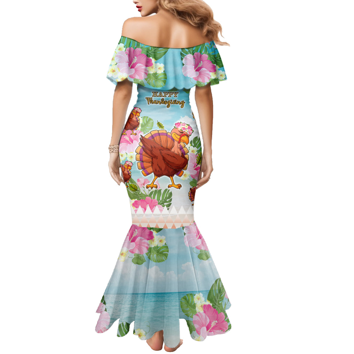 Hawaii Thanksgiving Family Matching Mermaid Dress and Hawaiian Shirt Funny Turkey Dabbing Dance LT05 - Polynesian Pride
