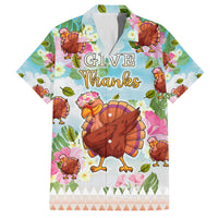 Hawaii Thanksgiving Family Matching Off Shoulder Long Sleeve Dress and Hawaiian Shirt Funny Turkey Dabbing Dance LT05 Dad's Shirt - Short Sleeve Blue - Polynesian Pride