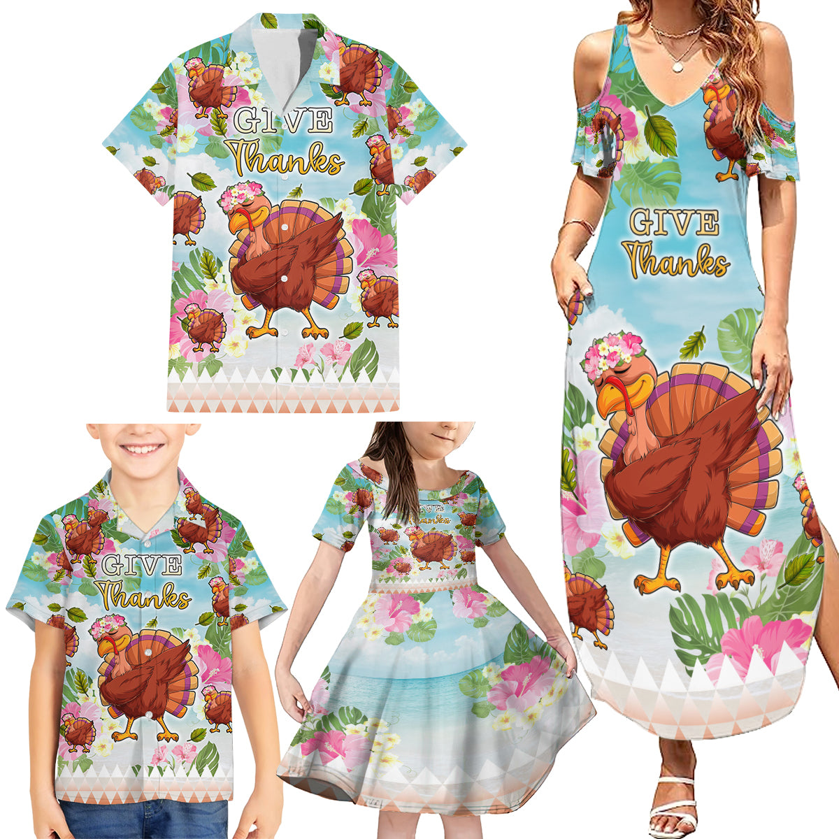 Hawaii Thanksgiving Family Matching Summer Maxi Dress and Hawaiian Shirt Funny Turkey Dabbing Dance LT05 - Polynesian Pride