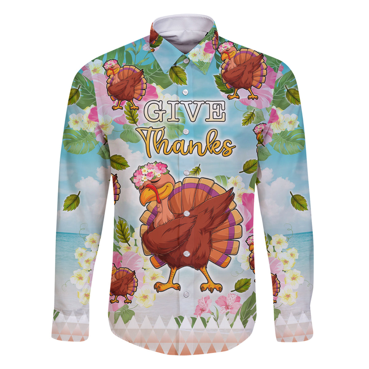 Hawaii Thanksgiving Family Matching Tank Maxi Dress and Hawaiian Shirt Funny Turkey Dabbing Dance LT05 Dad's Shirt - Long Sleeve Blue - Polynesian Pride