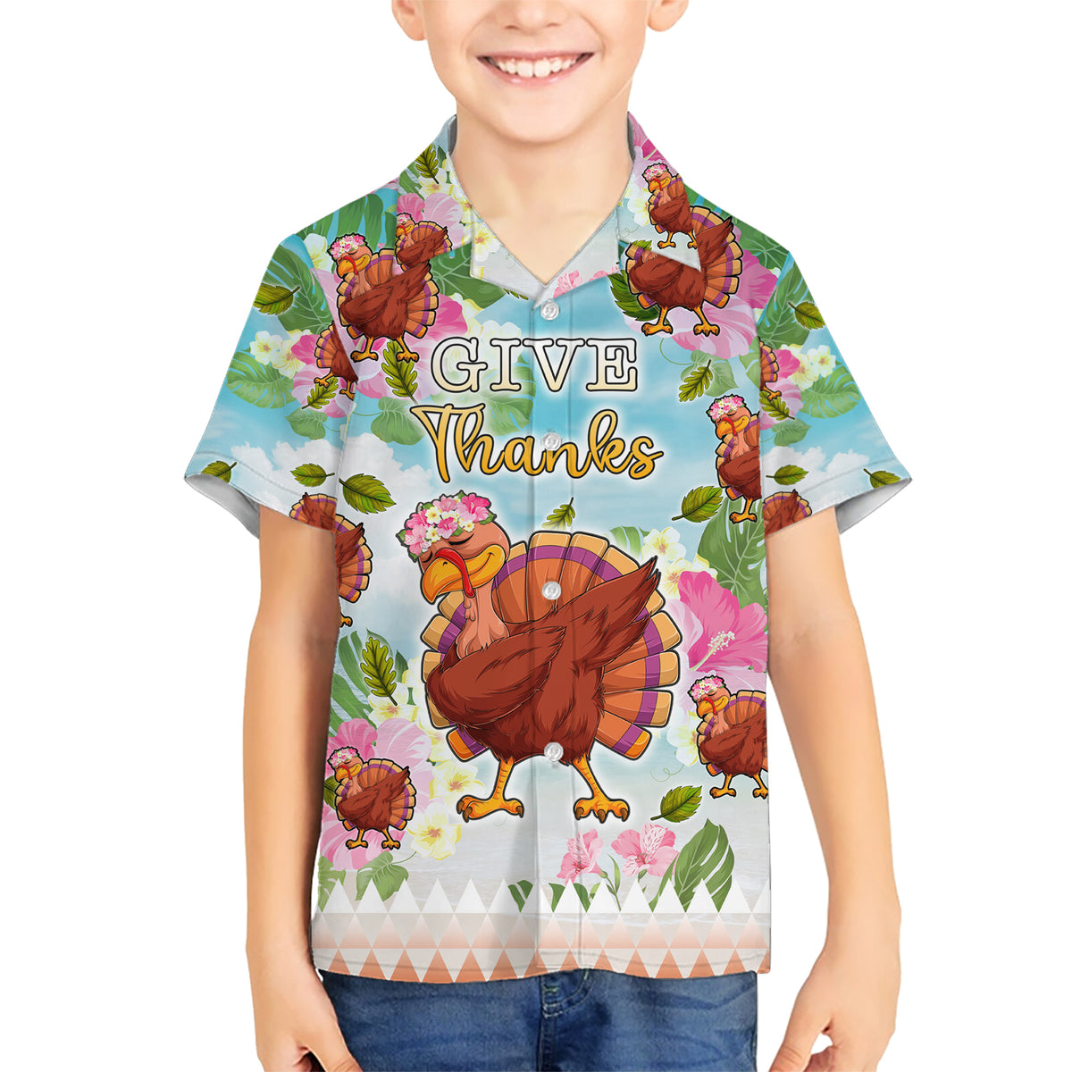 Hawaii Thanksgiving Kid Hawaiian Shirt Funny Turkey Dabbing Dance LT05 Kid Blue - Polynesian Pride