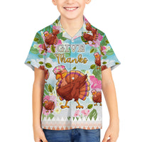 Hawaii Thanksgiving Kid Hawaiian Shirt Funny Turkey Dabbing Dance LT05 Kid Blue - Polynesian Pride