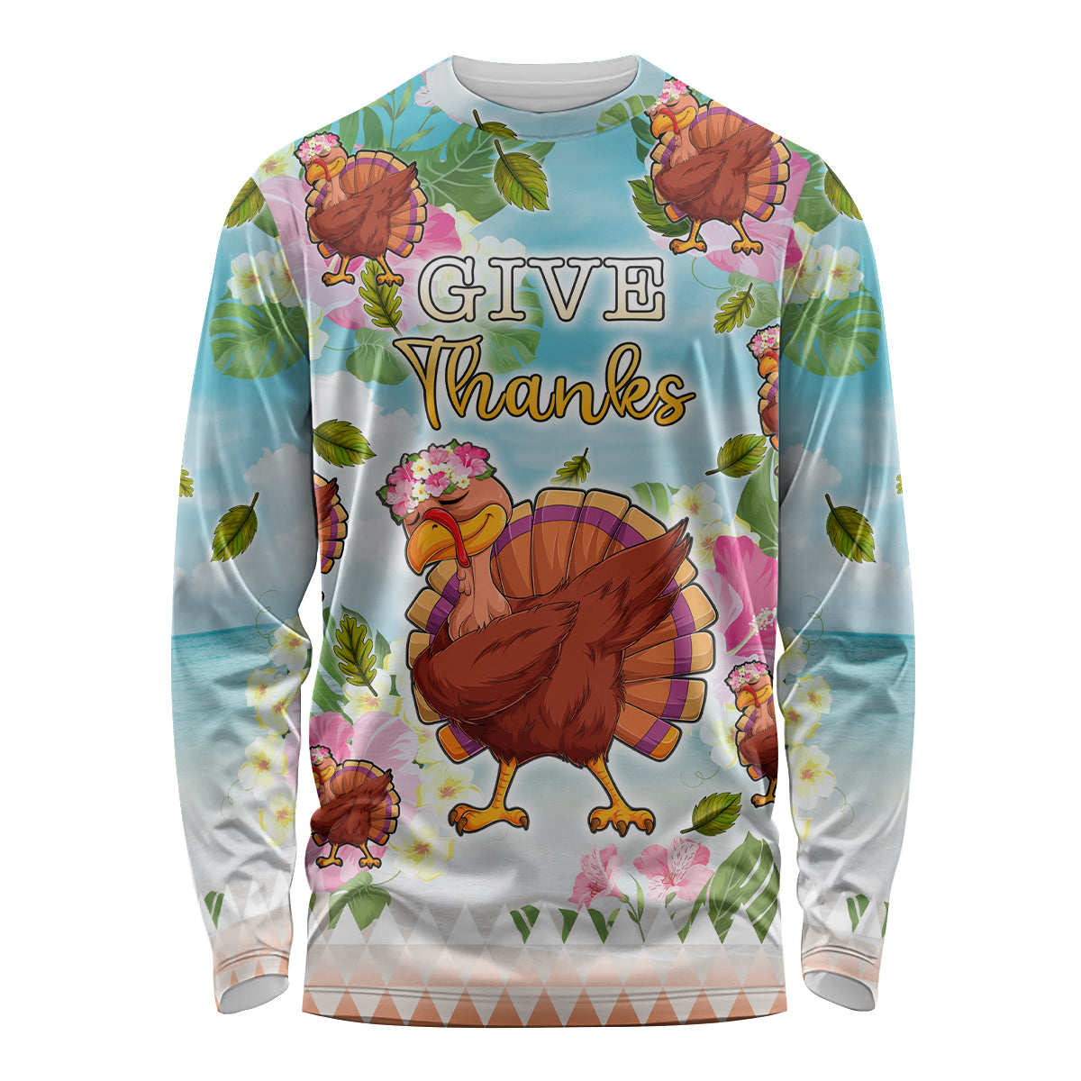 Hawaii Thanksgiving Long Sleeve Shirt Funny Turkey Dabbing Dance LT05 Unisex Blue - Polynesian Pride