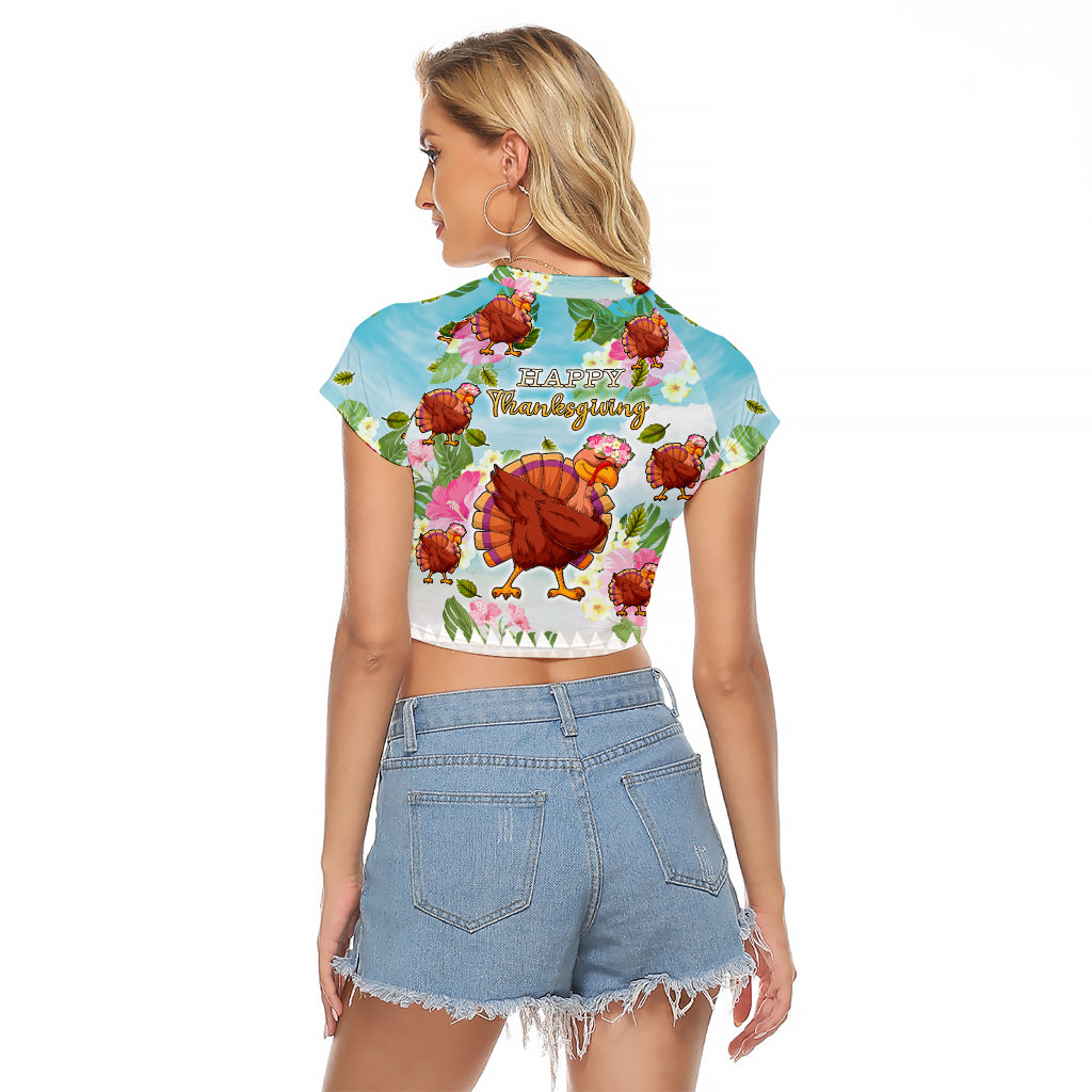 Hawaii Thanksgiving Raglan Cropped T Shirt Funny Turkey Dabbing Dance LT05 - Polynesian Pride