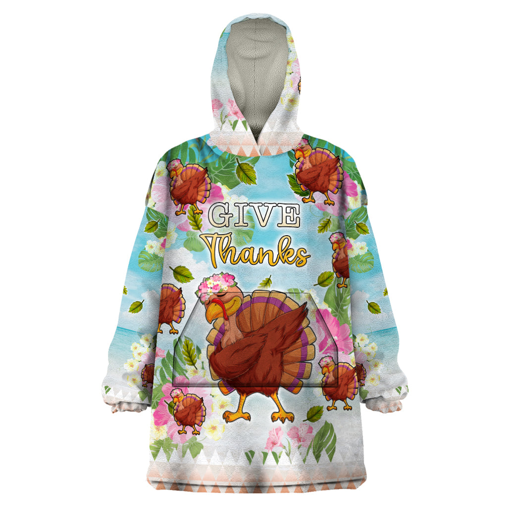 Hawaii Thanksgiving Wearable Blanket Hoodie Funny Turkey Dabbing Dance LT05 One Size Blue - Polynesian Pride