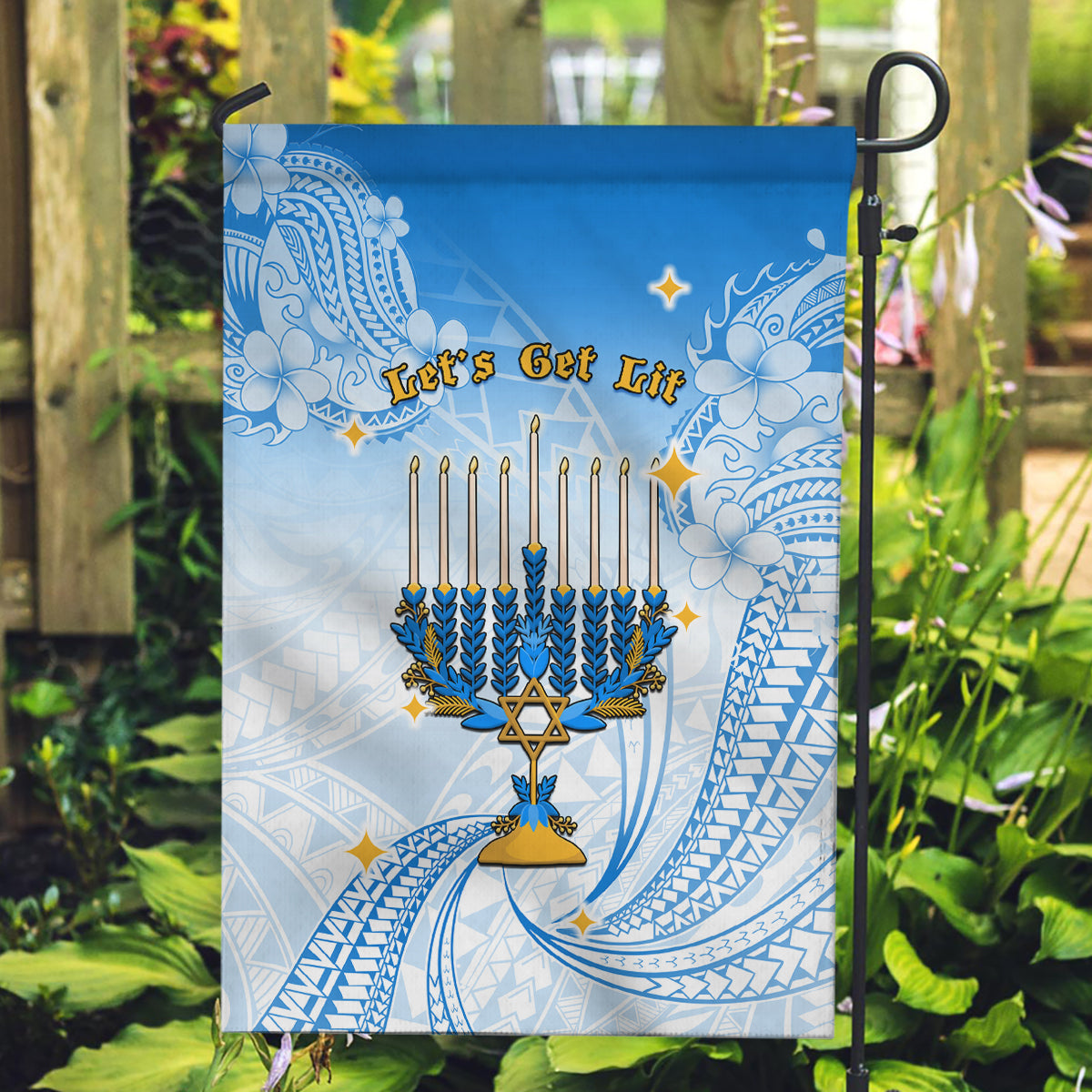 Polynesia Hanukkah Festival Garden Flag With Menorah Polynesian Style LT05 Garden Flag Blue - Polynesian Pride