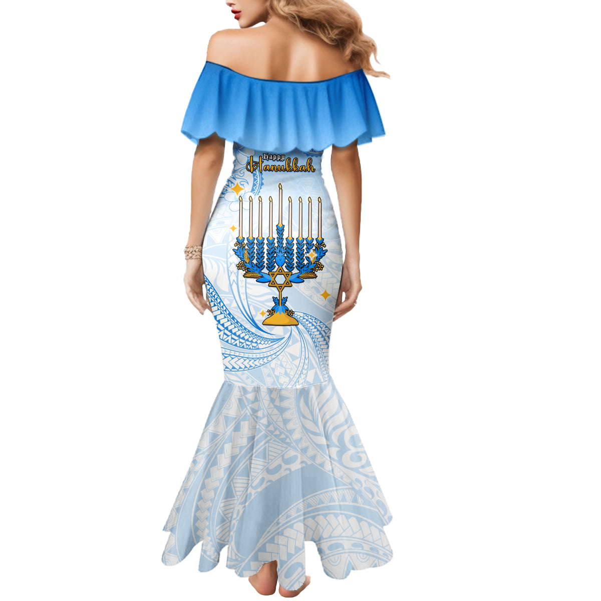 Polynesia Hanukkah Festival Mermaid Dress With Menorah Polynesian Style LT05 - Polynesian Pride