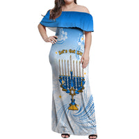 Polynesia Hanukkah Festival Off Shoulder Maxi Dress With Menorah Polynesian Style LT05 Women Blue - Polynesian Pride