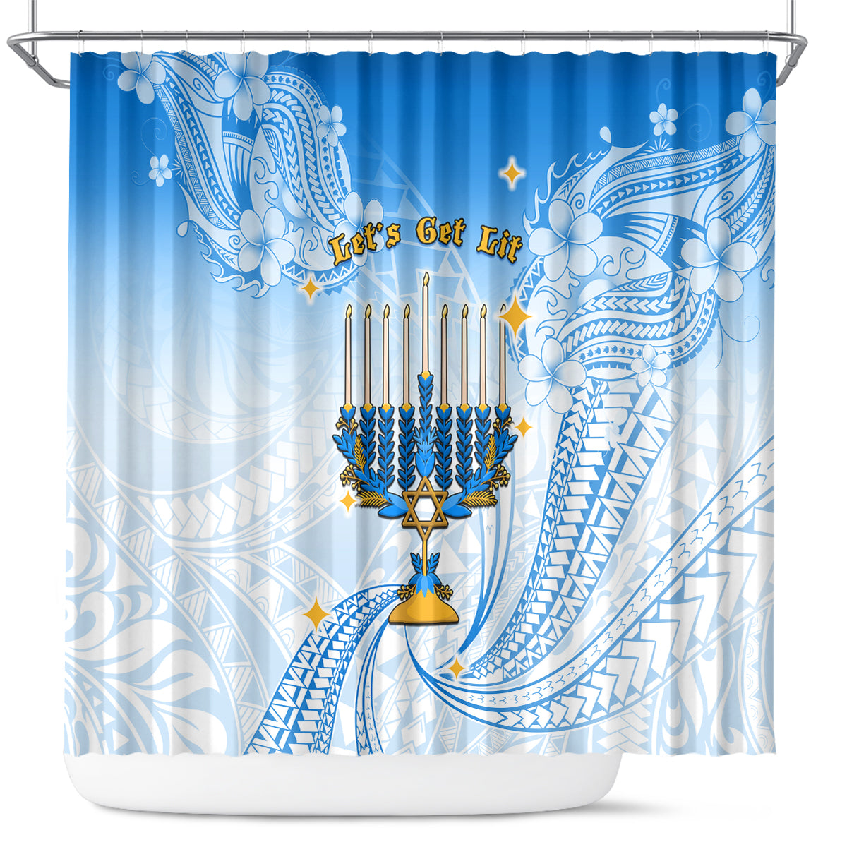 Polynesia Hanukkah Festival Shower Curtain With Menorah Polynesian Style LT05 Blue - Polynesian Pride