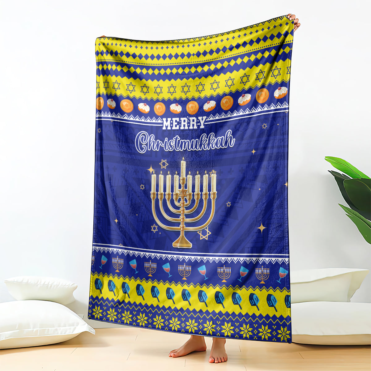 Polynesia Christmukkah Blanket Menorah With Polynesian Tribal Pattern LT05 Blue - Polynesian Pride