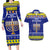 Personalised Polynesia Christmukkah Couples Matching Long Sleeve Bodycon Dress and Hawaiian Shirt Menorah With Polynesian Tribal Pattern LT05 Blue - Polynesian Pride