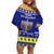 Personalised Polynesia Christmukkah Family Matching Off Shoulder Short Dress and Hawaiian Shirt Menorah With Polynesian Tribal Pattern LT05 Mom's Dress Blue - Polynesian Pride