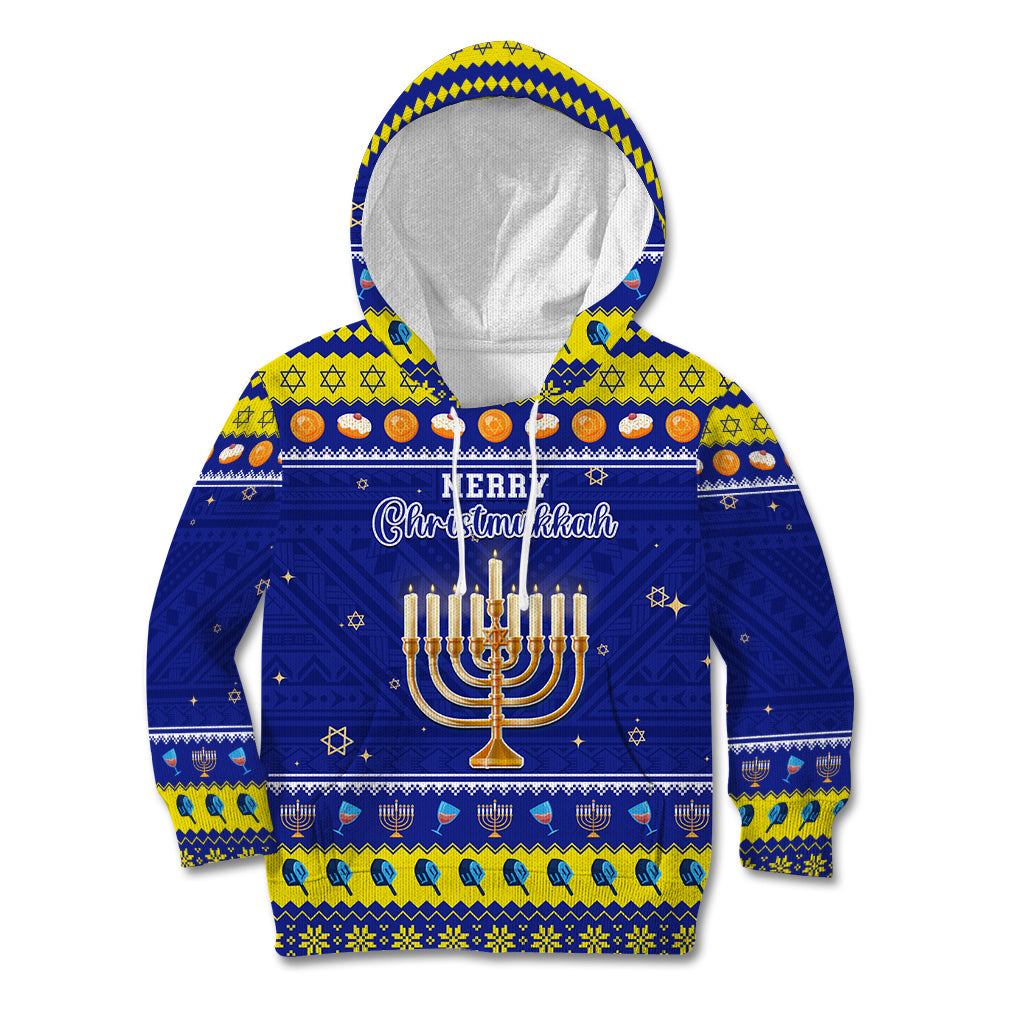 Personalised Polynesia Christmukkah Kid Hoodie Menorah With Polynesian Tribal Pattern LT05 Hoodie Blue - Polynesian Pride