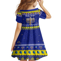 Personalised Polynesia Christmukkah Kid Short Sleeve Dress Menorah With Polynesian Tribal Pattern LT05 - Polynesian Pride