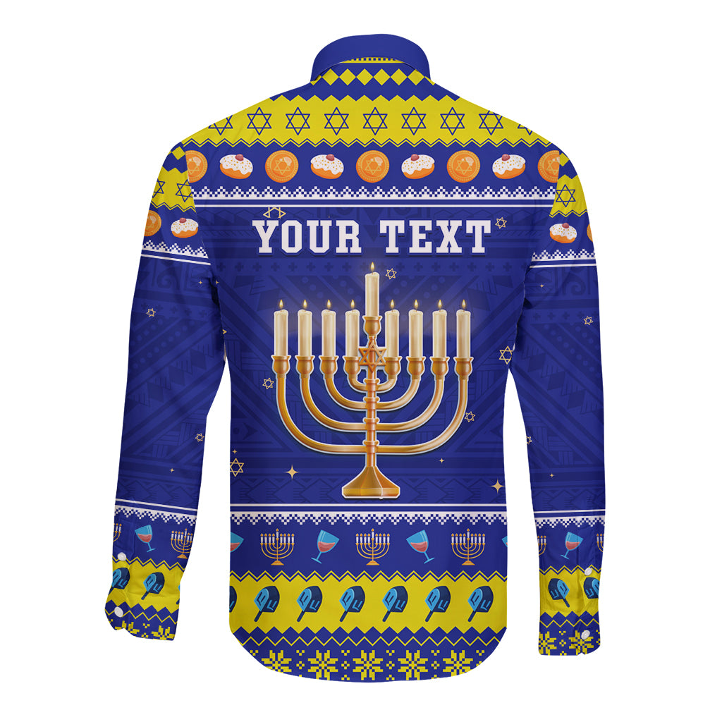 Personalised Polynesia Christmukkah Long Sleeve Button Shirt Menorah With Polynesian Tribal Pattern LT05 - Polynesian Pride