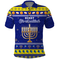 Personalised Polynesia Christmukkah Polo Shirt Menorah With Polynesian Tribal Pattern LT05 Blue - Polynesian Pride