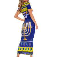 Personalised Polynesia Christmukkah Short Sleeve Bodycon Dress Menorah With Polynesian Tribal Pattern LT05 - Polynesian Pride