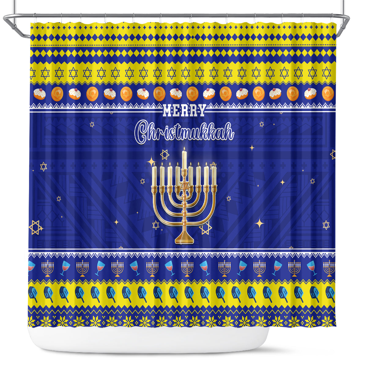 Polynesia Christmukkah Shower Curtain Menorah With Polynesian Tribal Pattern LT05 Blue - Polynesian Pride