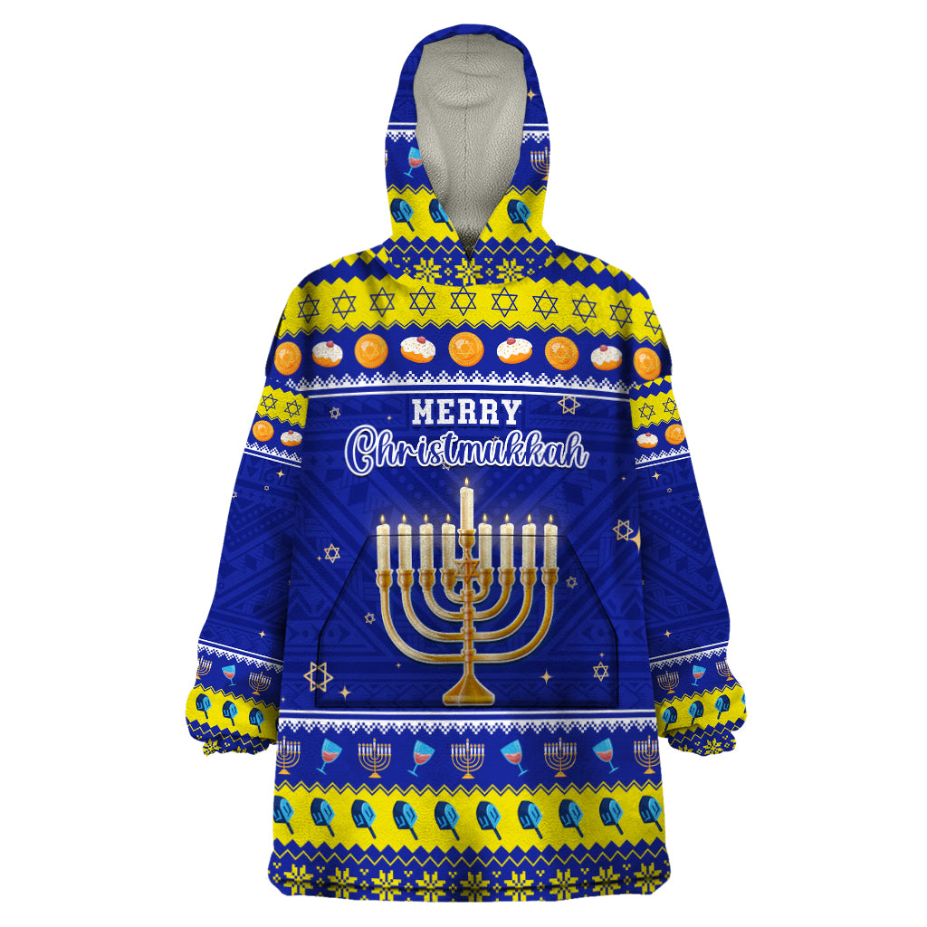 Personalised Polynesia Christmukkah Wearable Blanket Hoodie Menorah With Polynesian Tribal Pattern LT05 One Size Blue - Polynesian Pride