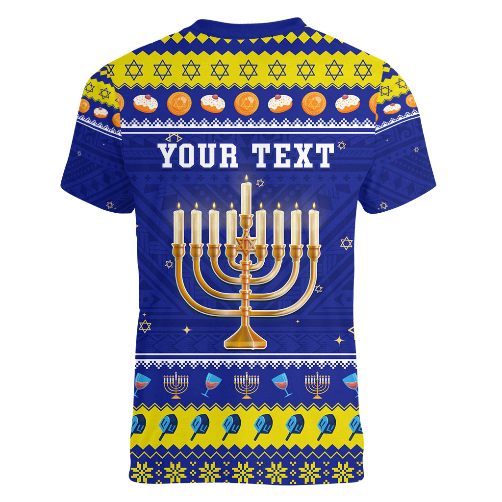 Personalised Polynesia Christmukkah Women V Neck T Shirt Menorah With Polynesian Tribal Pattern LT05 - Polynesian Pride