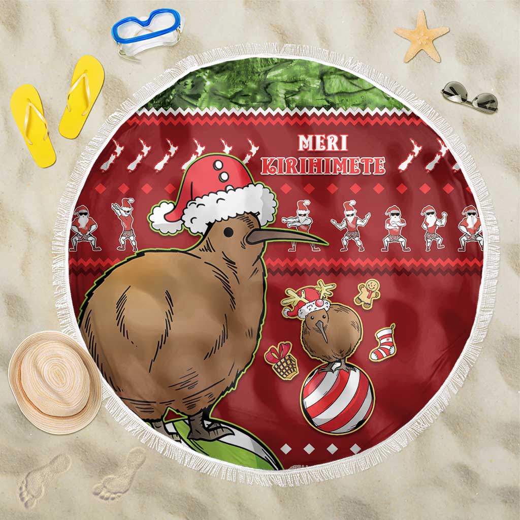 New Zealand Kiwi Christmas Beach Blanket Paua Shell Glitter Green LT05 One Size 150cm Red - Polynesian Pride