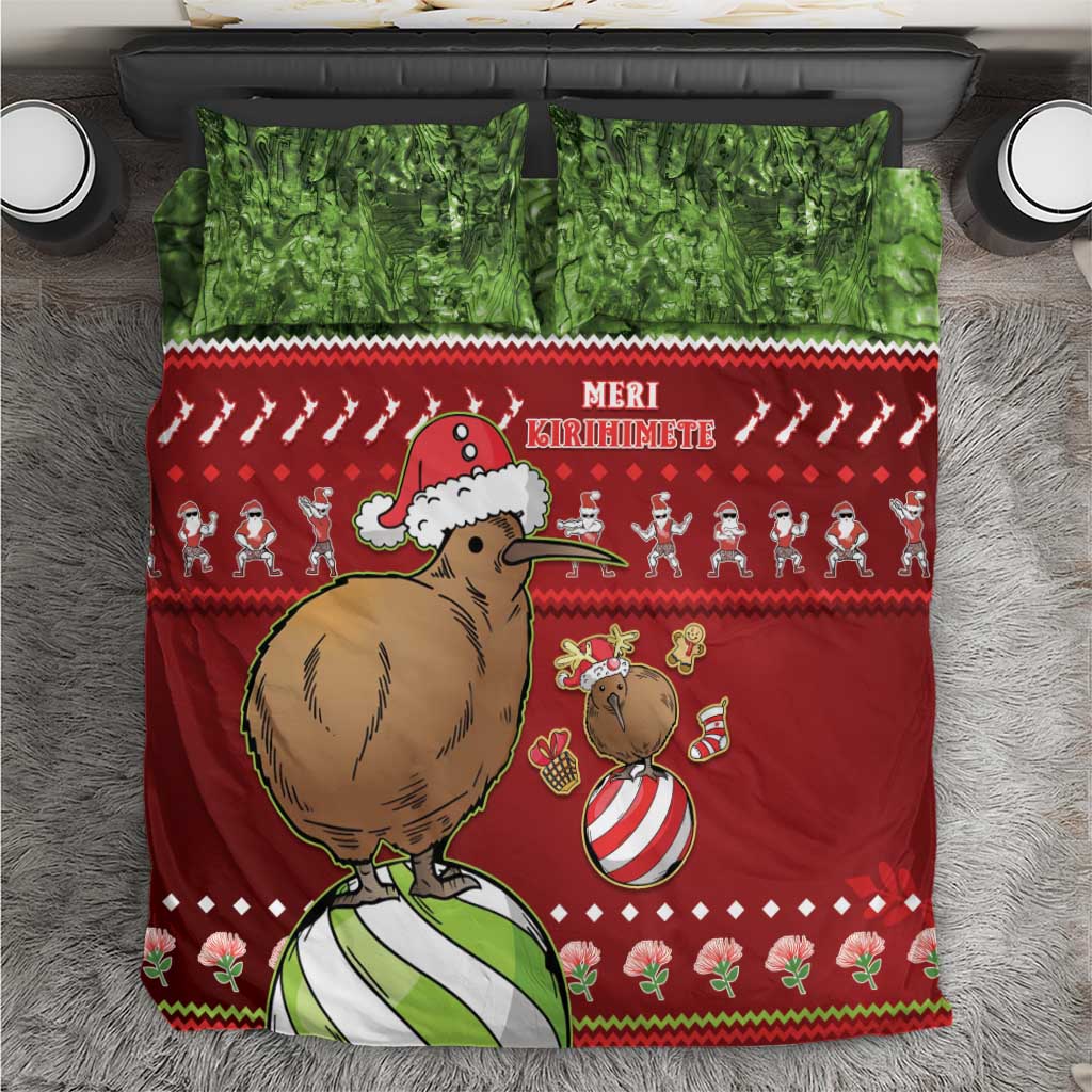 New Zealand Kiwi Christmas Bedding Set Paua Shell Glitter Green