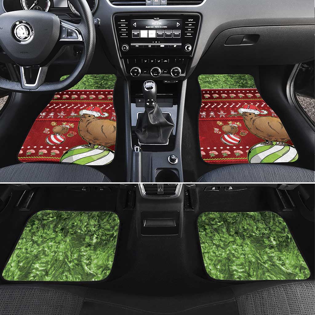 New Zealand Kiwi Christmas Car Mats Paua Shell Glitter Green LT05 Set 4pcs Red - Polynesian Pride
