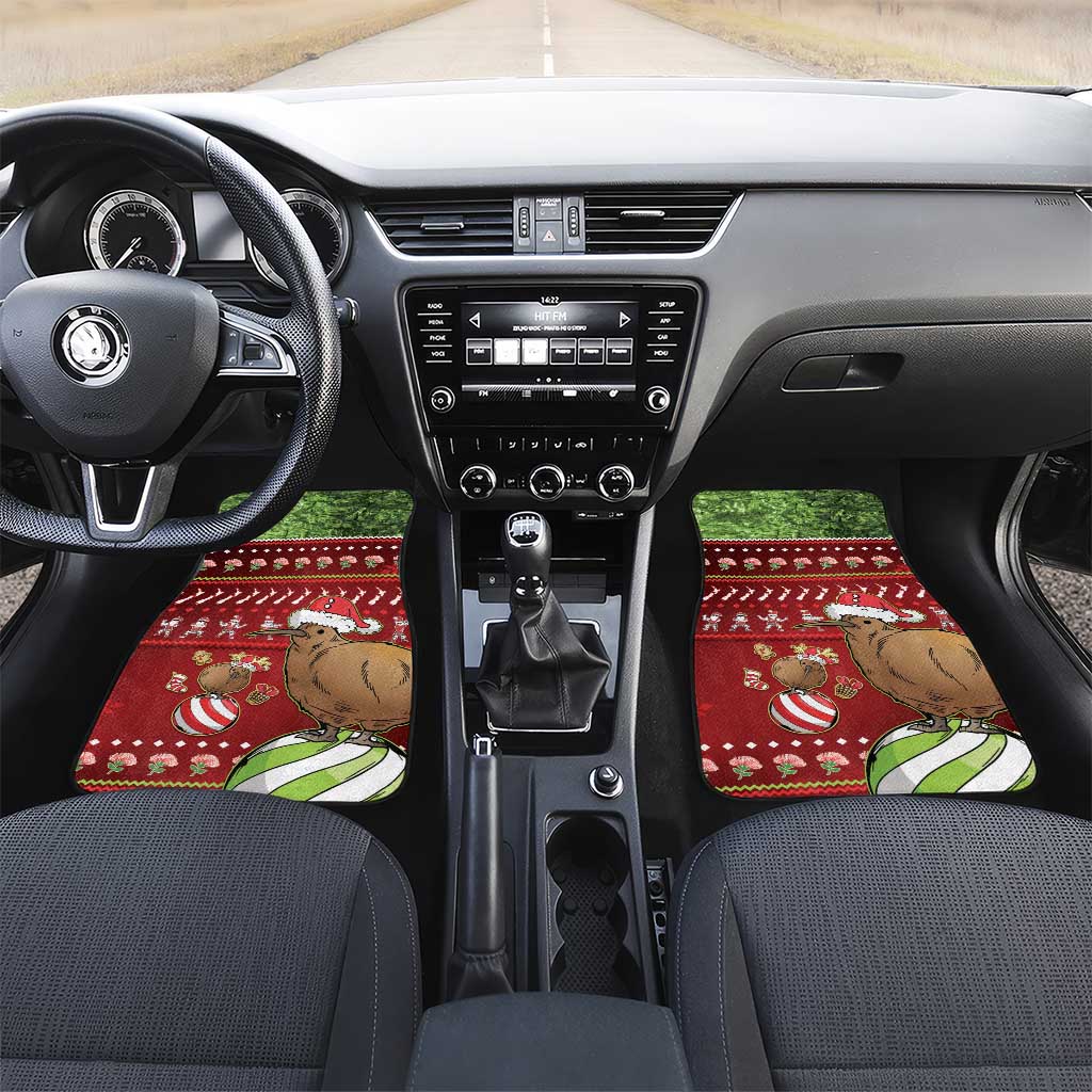 New Zealand Kiwi Christmas Car Mats Paua Shell Glitter Green LT05 Set 2pcs - Front Red - Polynesian Pride