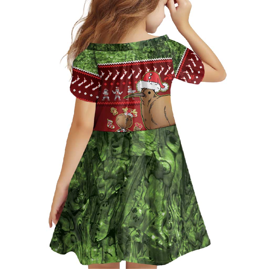 New Zealand Kiwi Christmas Family Matching Short Sleeve Bodycon Dress and Hawaiian Shirt Paua Shell Glitter Green