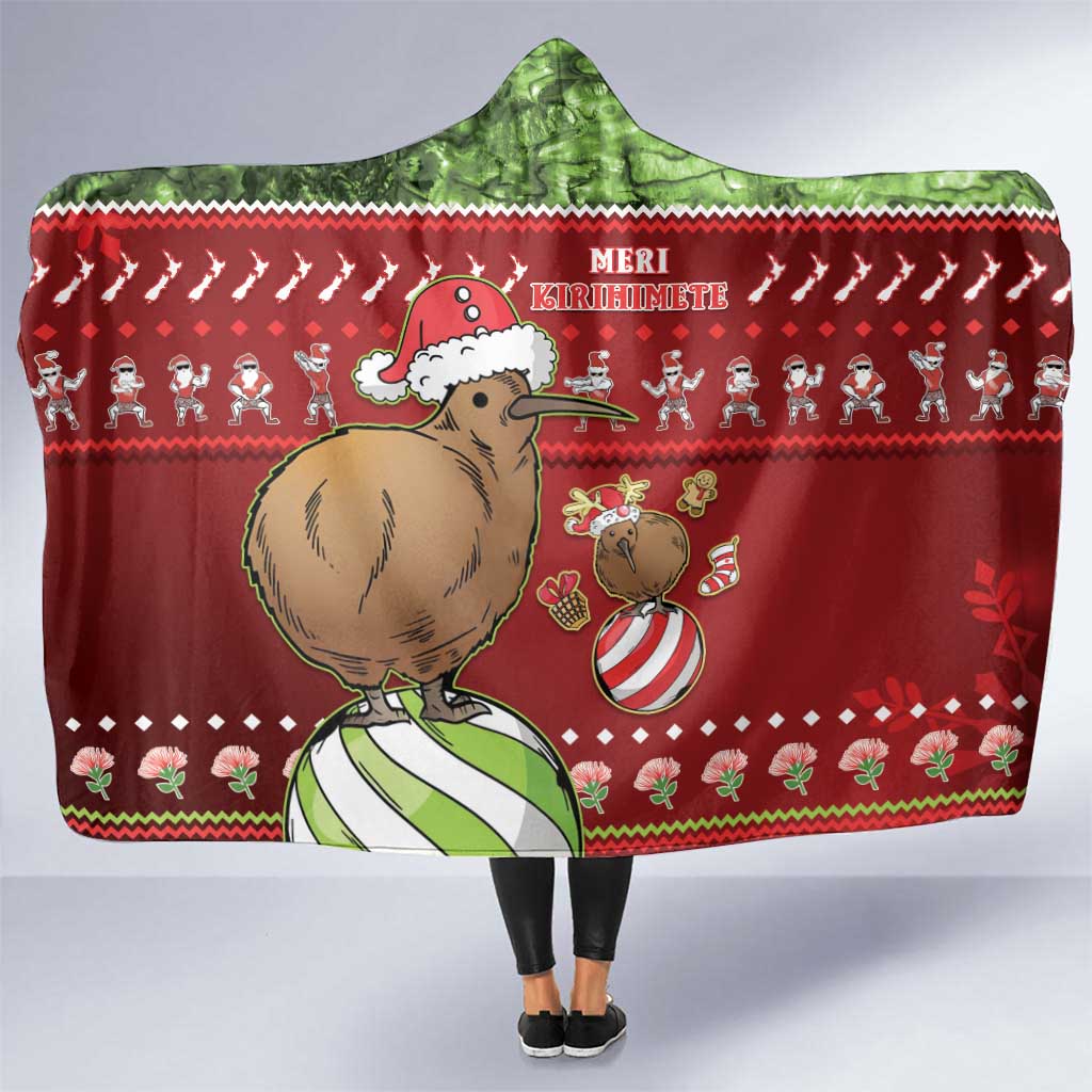 New Zealand Kiwi Christmas Hooded Blanket Paua Shell Glitter Green LT05 One Size Red - Polynesian Pride