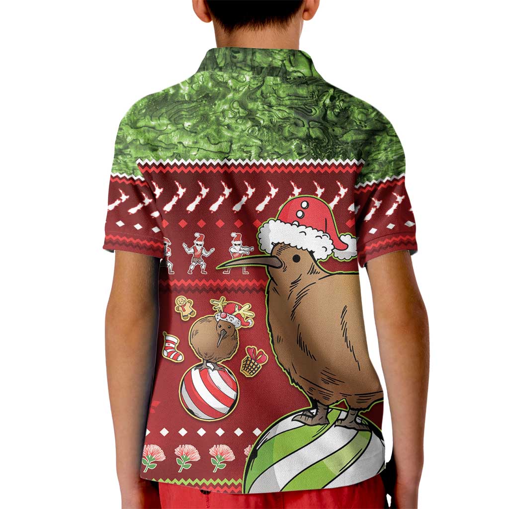 New Zealand Kiwi Christmas Kid Polo Shirt Paua Shell Glitter Green