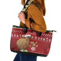 New Zealand Kiwi Christmas Leather Tote Bag Paua Shell Glitter Green LT05 Red - Polynesian Pride