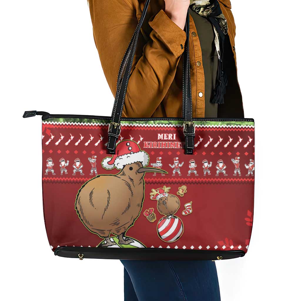 New Zealand Kiwi Christmas Leather Tote Bag Paua Shell Glitter Green LT05 - Polynesian Pride
