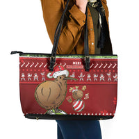 New Zealand Kiwi Christmas Leather Tote Bag Paua Shell Glitter Green LT05 - Polynesian Pride