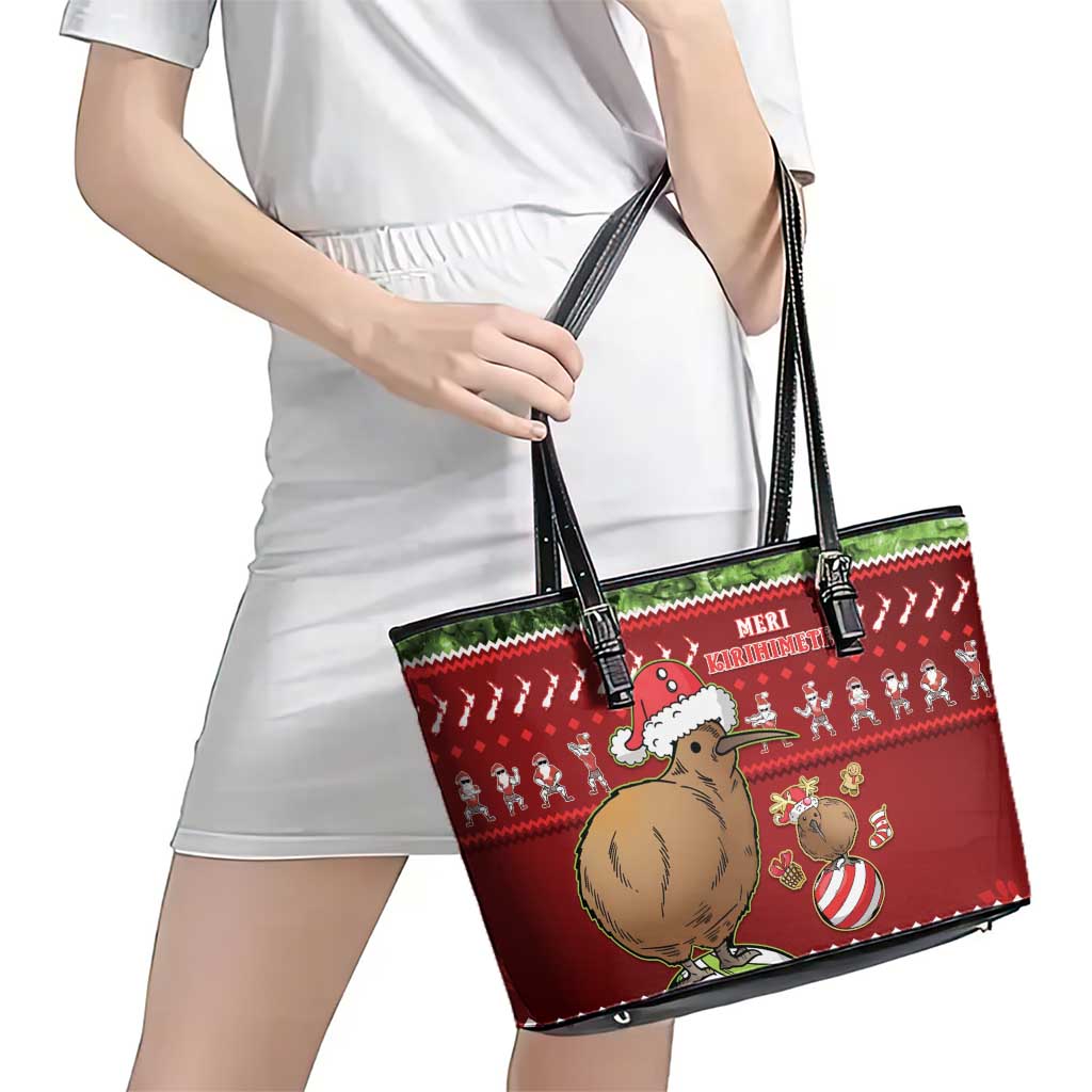 New Zealand Kiwi Christmas Leather Tote Bag Paua Shell Glitter Green LT05 - Polynesian Pride