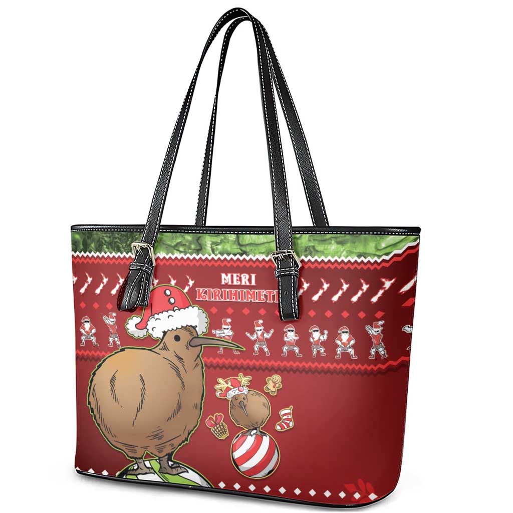 New Zealand Kiwi Christmas Leather Tote Bag Paua Shell Glitter Green LT05 - Polynesian Pride
