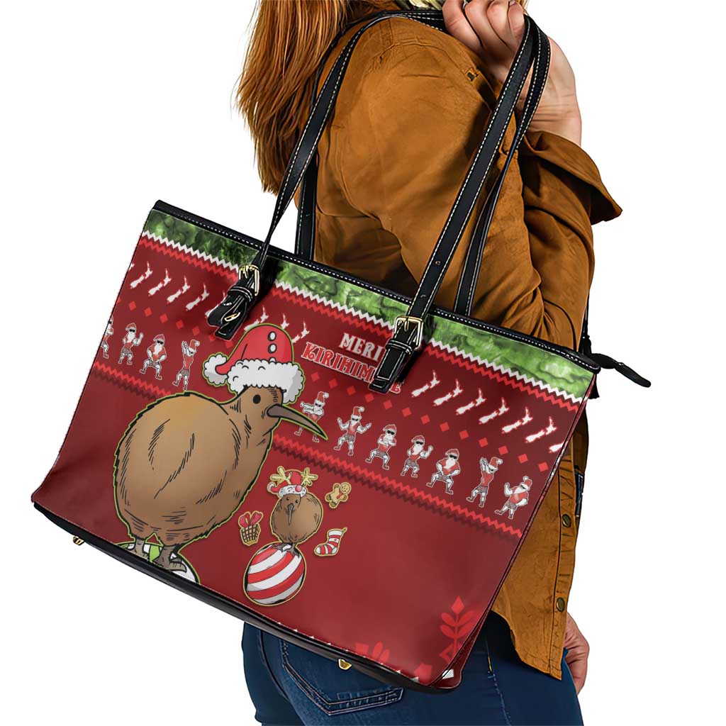 New Zealand Kiwi Christmas Leather Tote Bag Paua Shell Glitter Green LT05 - Polynesian Pride
