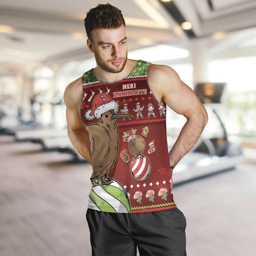 New Zealand Kiwi Christmas Men Tank Top Paua Shell Glitter Green LT05 Red - Polynesian Pride