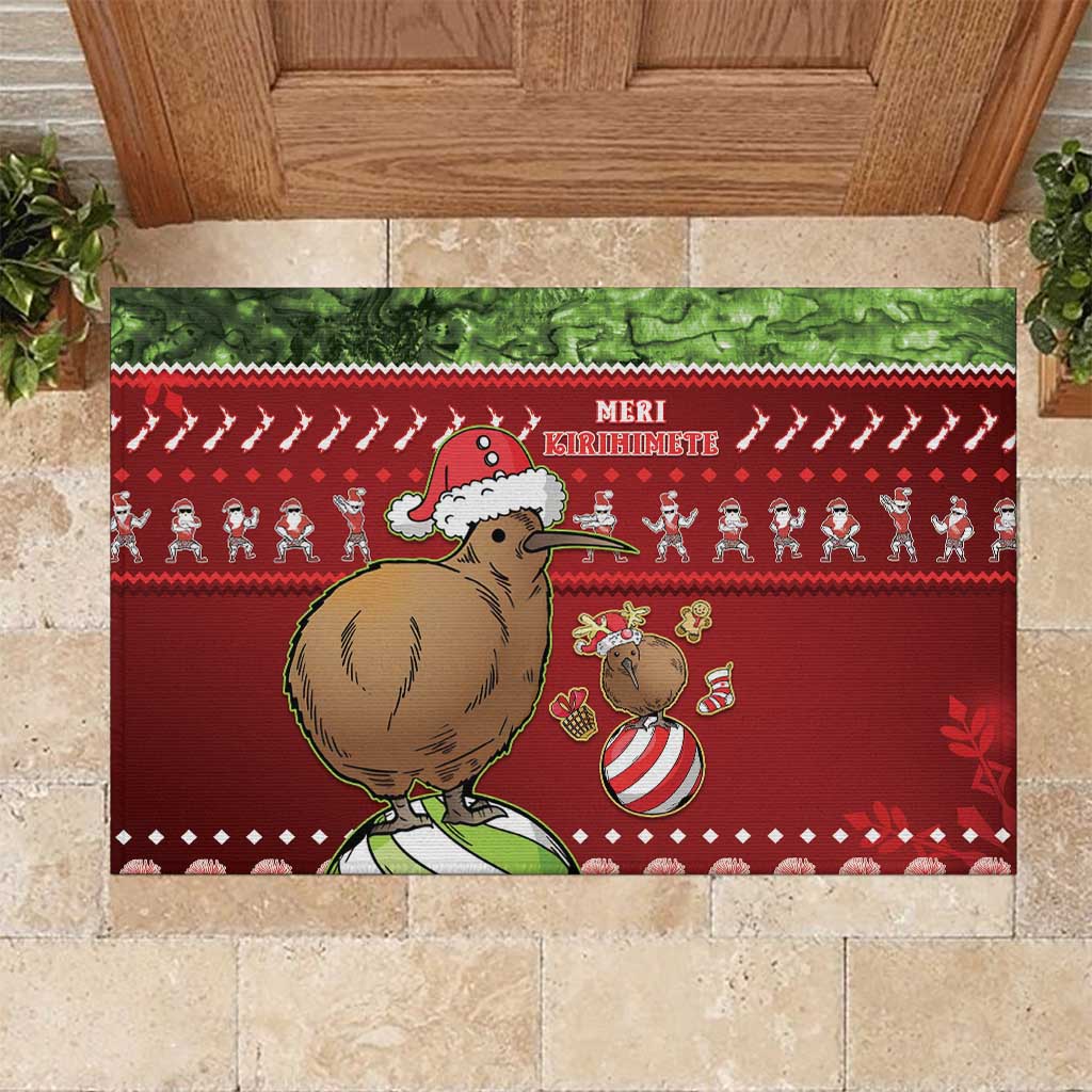 New Zealand Kiwi Christmas Rubber Doormat Paua Shell Glitter Green LT05 Red - Polynesian Pride