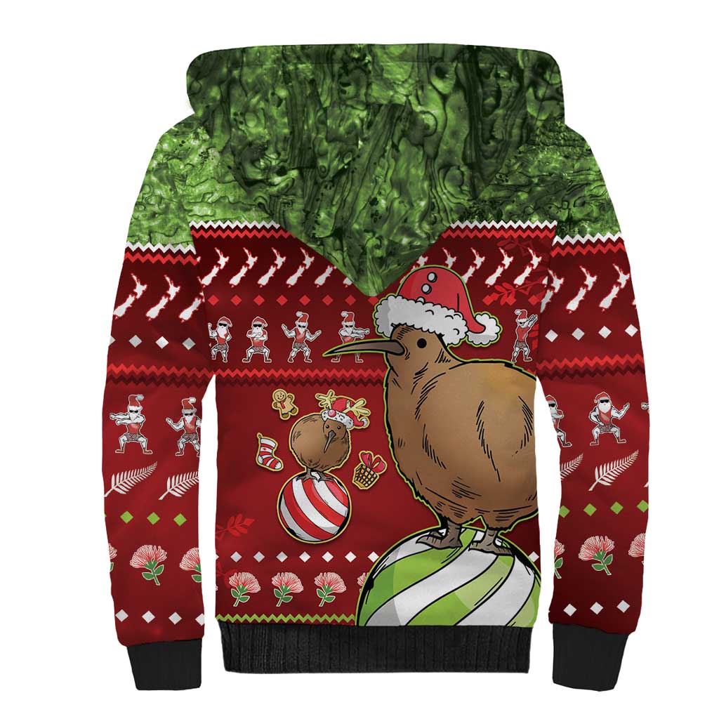 New Zealand Kiwi Christmas Sherpa Hoodie Paua Shell Glitter Green LT05 - Polynesian Pride